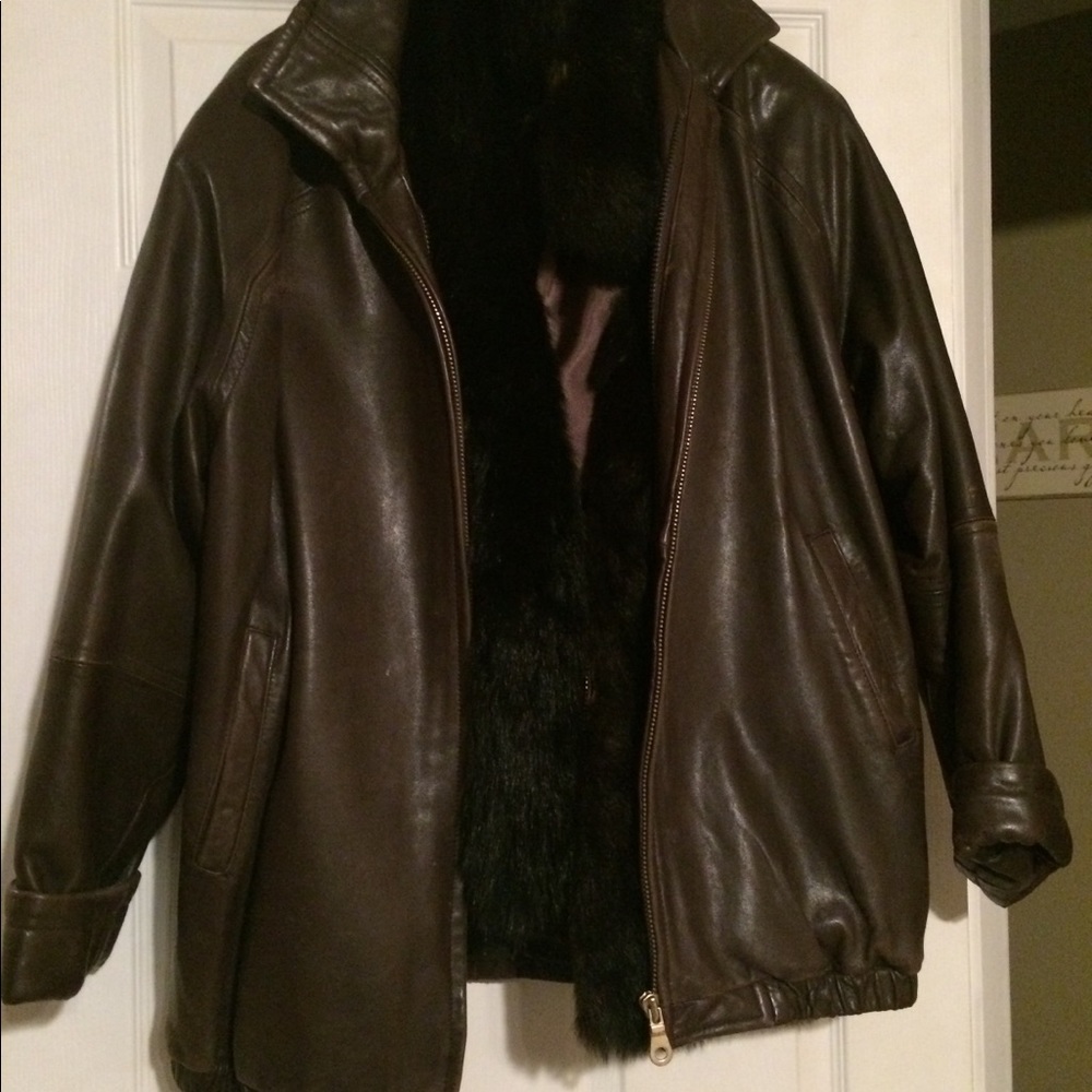 Andrew Mark genuine leather bomber jacket & detachable fur vest